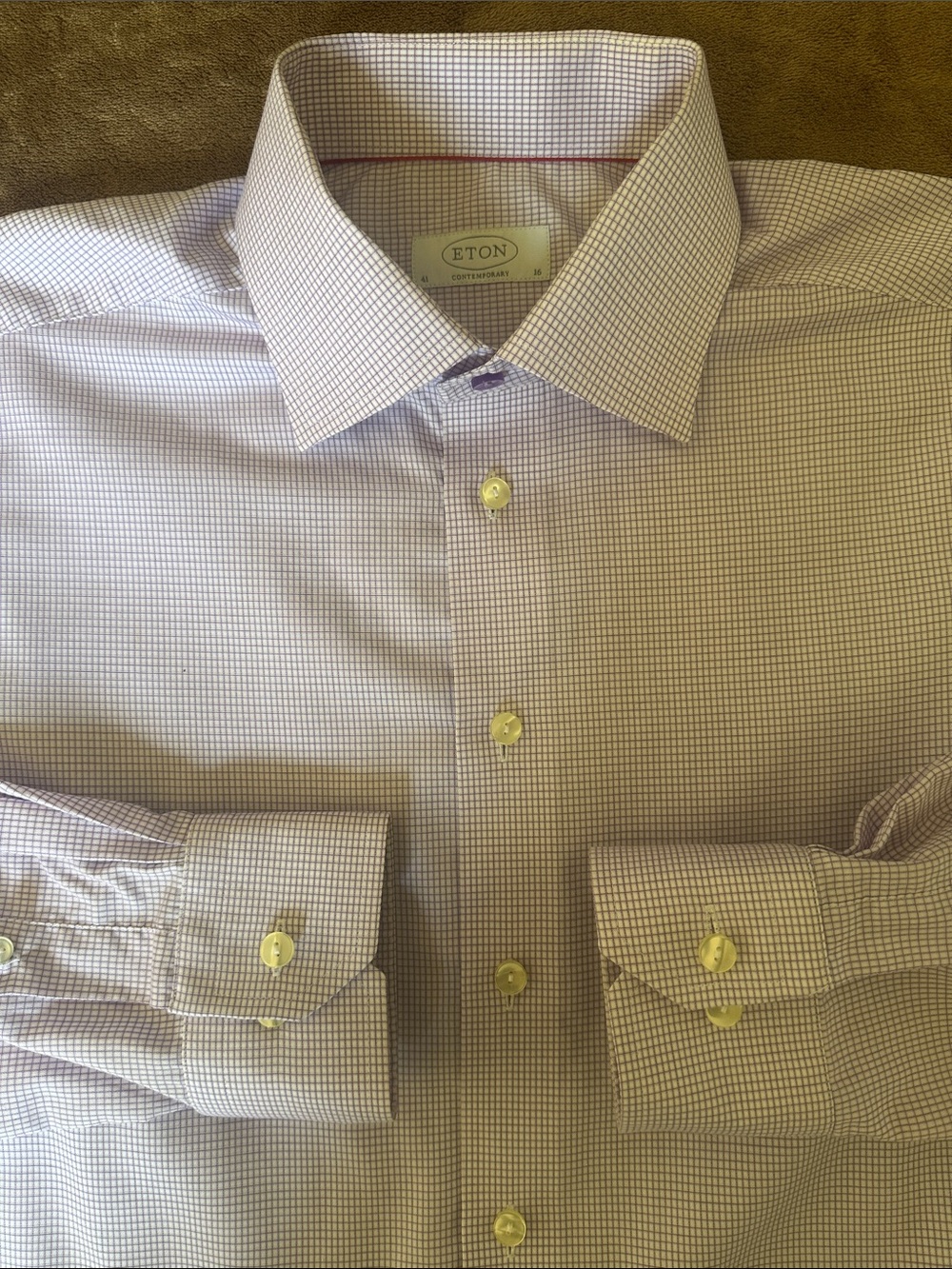 Eton Contemporary Lavender White Grid Check Men’s Dress Shirt Size 16/41